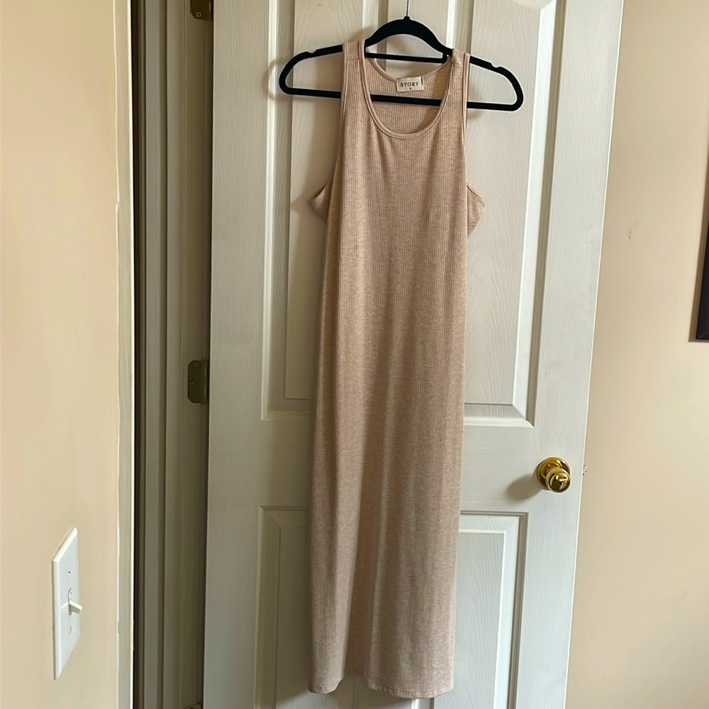 Lightweight Ribbed Maxi Tank Dress in Beige